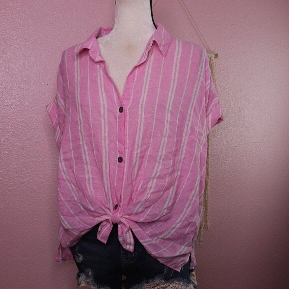 Sonoma | Short Sleeve Button Up Linen Top Large - Picture 2 of 7